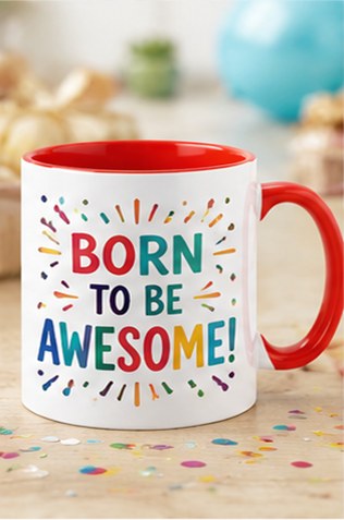 Born Awesome birthday mug — red